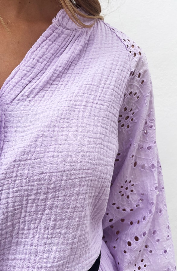 Mousseline Blouse Embroidery Lila – shoparchief, foto 11