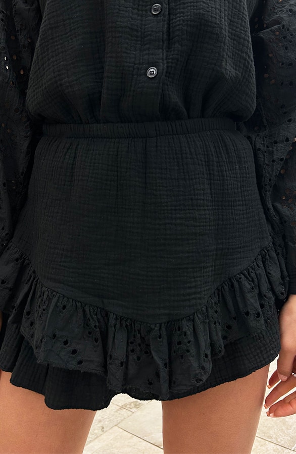 Mousseline Skort Embroidery Zwart – skorts