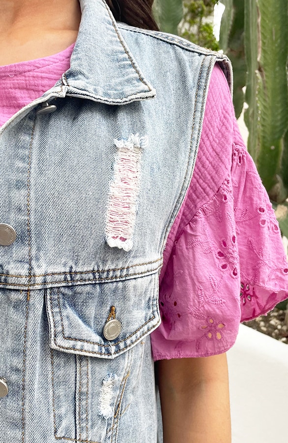Mousseline Embroidery Oversized Jurk Roze – shoparchief, foto 7