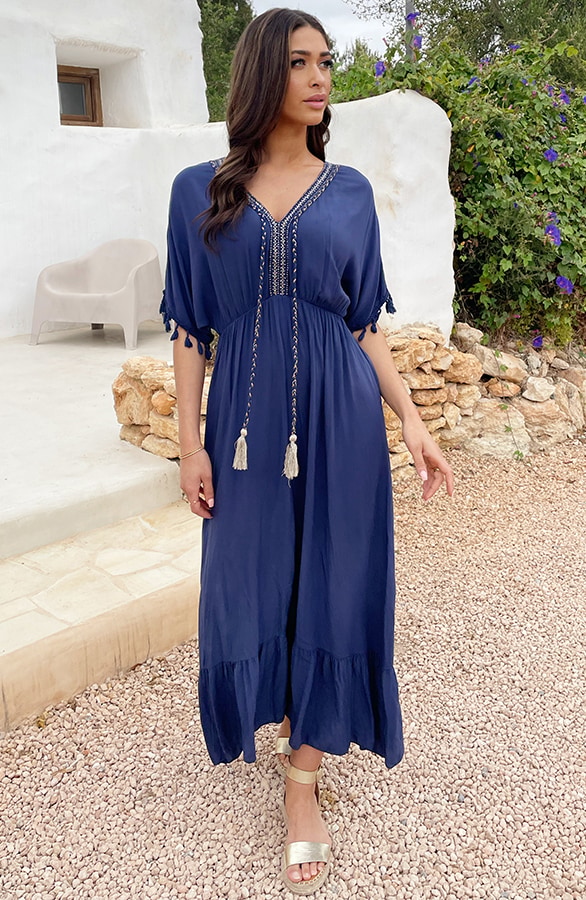 Oversized Jurk Gouden Detail Maxi Marine – shoparchief, foto 3