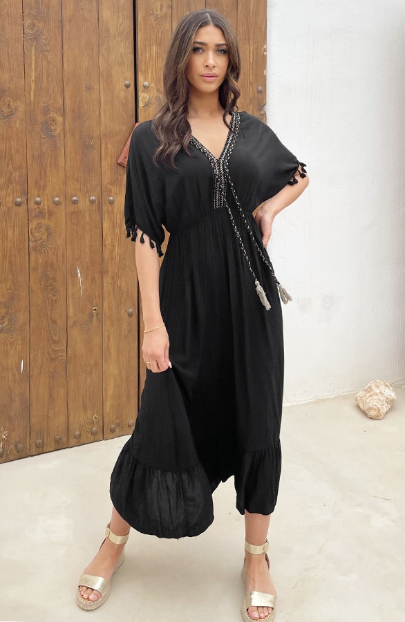 Oversized Jurk Gouden Detail Maxi Zwart – shoparchief, foto 3