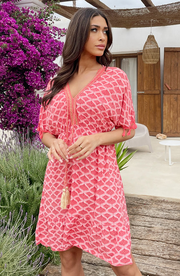 Oversized Jurk Gouden Detail Print Koraal – jurken, foto 2