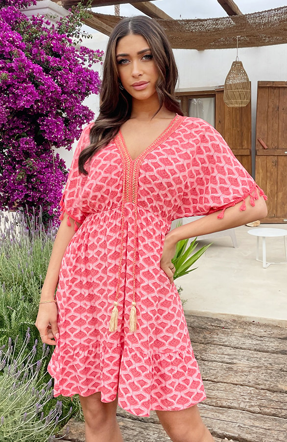 Oversized Jurk Gouden Detail Print Koraal – jurken