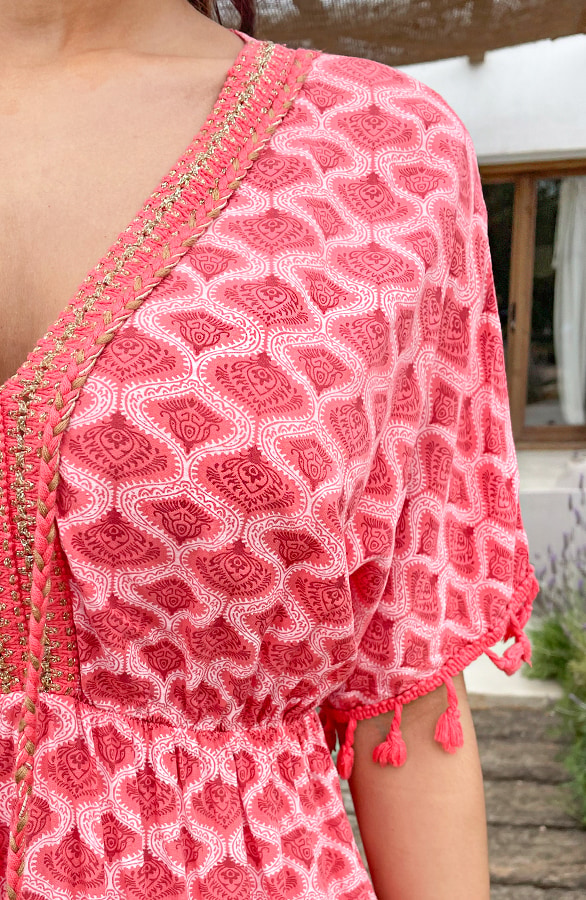 Oversized Jurk Gouden Detail Print Koraal – jurken, foto 5