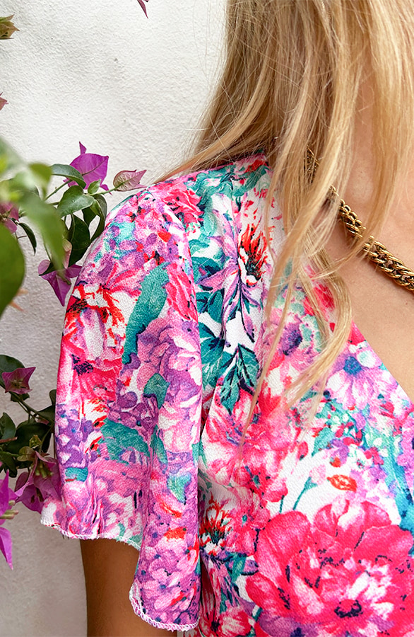 Playsuit Bloemen Print Roze Blauw – shoparchief, foto 9