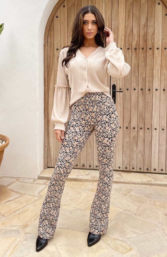 Plisse Blouse Met Ruches Mouw Beige – shoparchief, foto 9