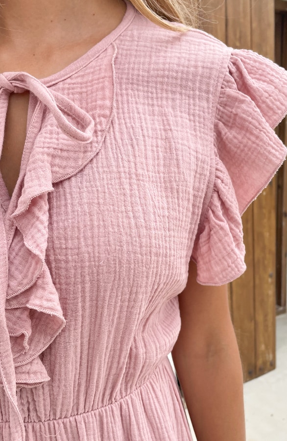 Ruffle Laagjes Jurk Mousseline Dust Roze – shoparchief, foto 6