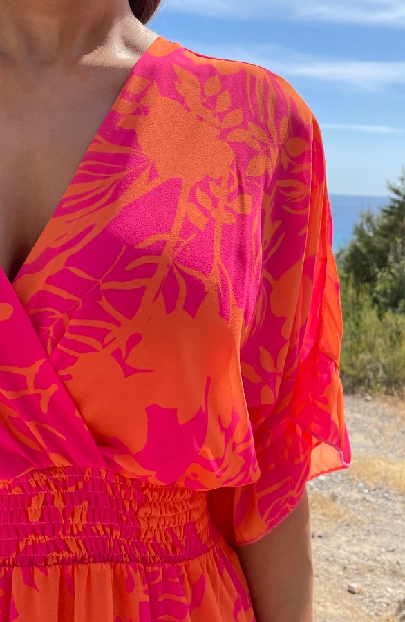 Ruffle Laagjes Jurk Print Fuchsia Oranje – shoparchief, foto 6