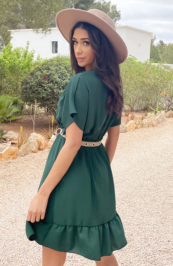 Sicily V-neck Dress Smaragd – shoparchief, foto 7