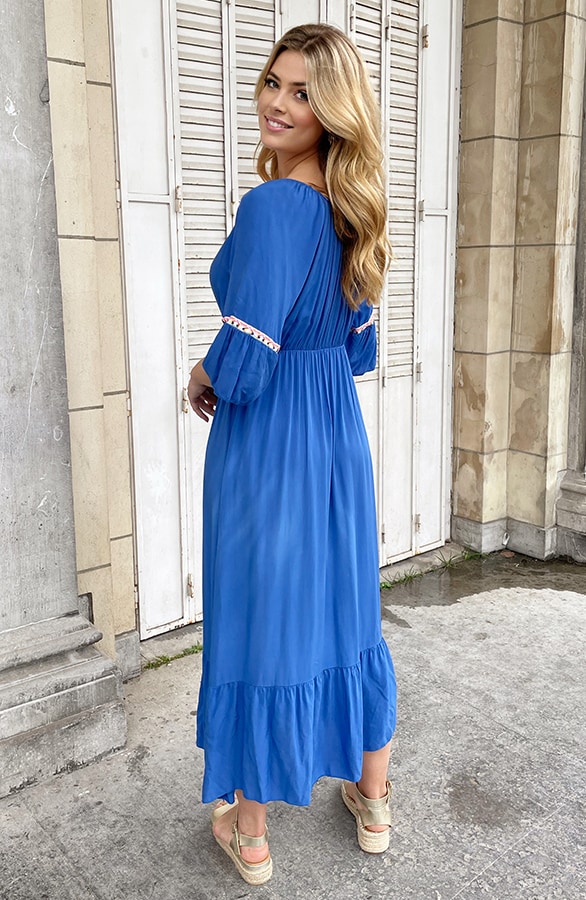 Boho Off Shoulder Maxi Jurk Kobalt – shoparchief, foto 5