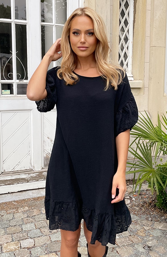 Mousseline Embroidery Oversized Jurk Zwart – shoparchief