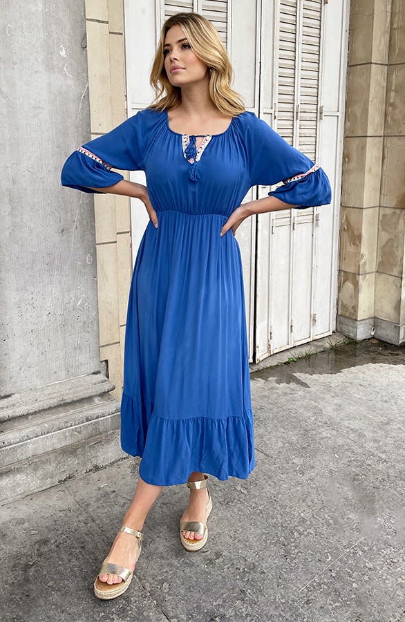 Boho Off Shoulder Maxi Jurk Kobalt – shoparchief, foto 3
