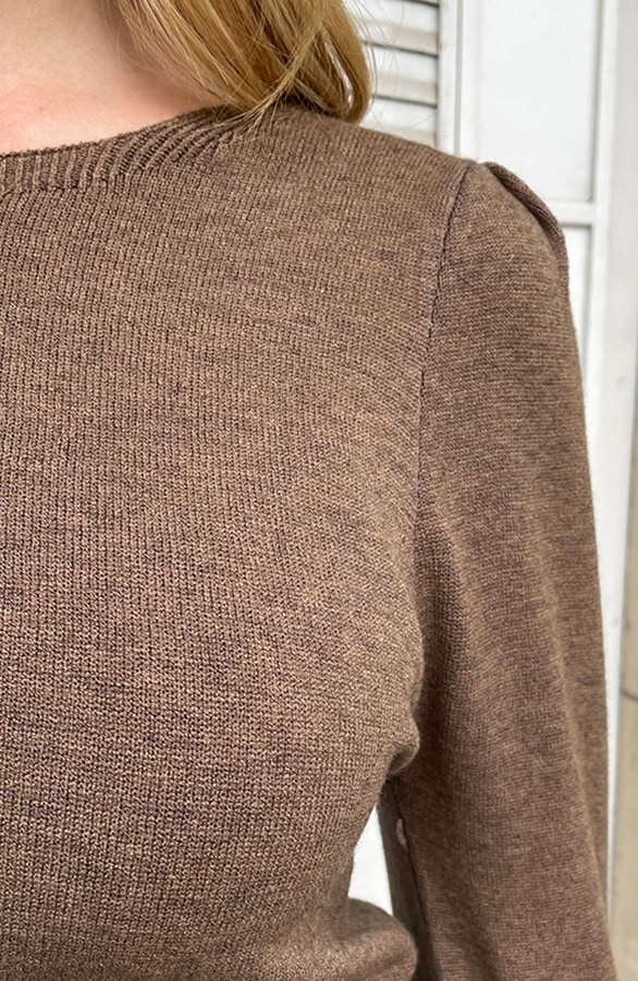 Knitted Trui Met Pofmouwen Cognac – shoparchief, foto 6