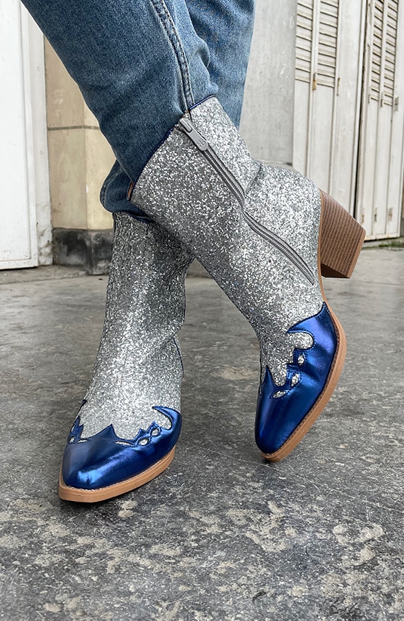 Luxury Metallic Glitter Westernboots Zilver – shoparchief, foto 3