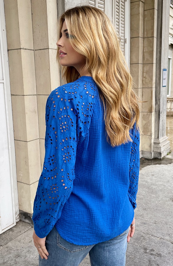 Mousseline Blouse Embroidery Kobalt – shoparchief, foto 10
