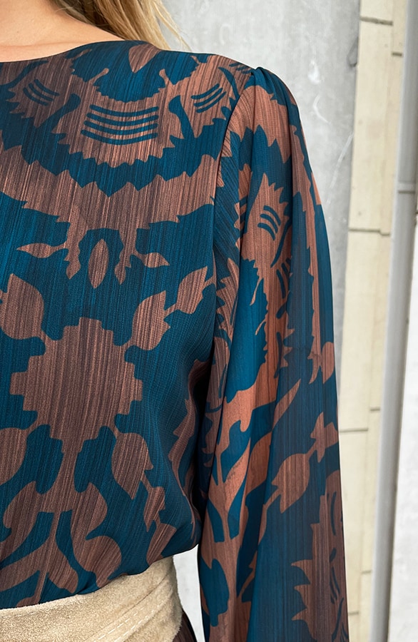 Ruffle Jurk Print Petrol Bruin – shoparchief, foto 7