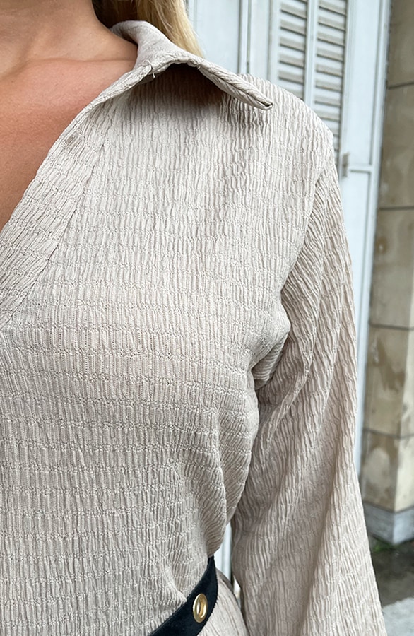 Smocked Blouse Dress Beige – shoparchief, foto 6