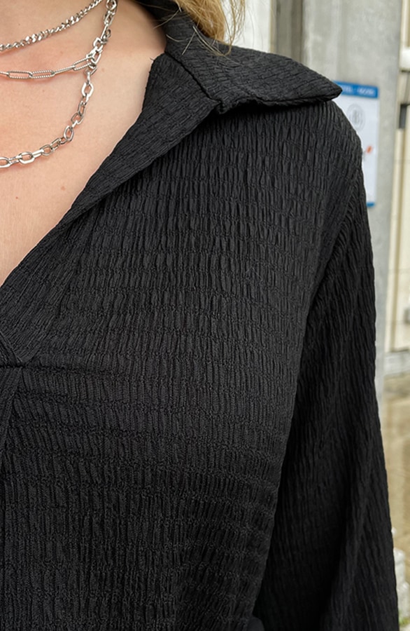 Smocked Blouse Dress Zwart – shoparchief, foto 6