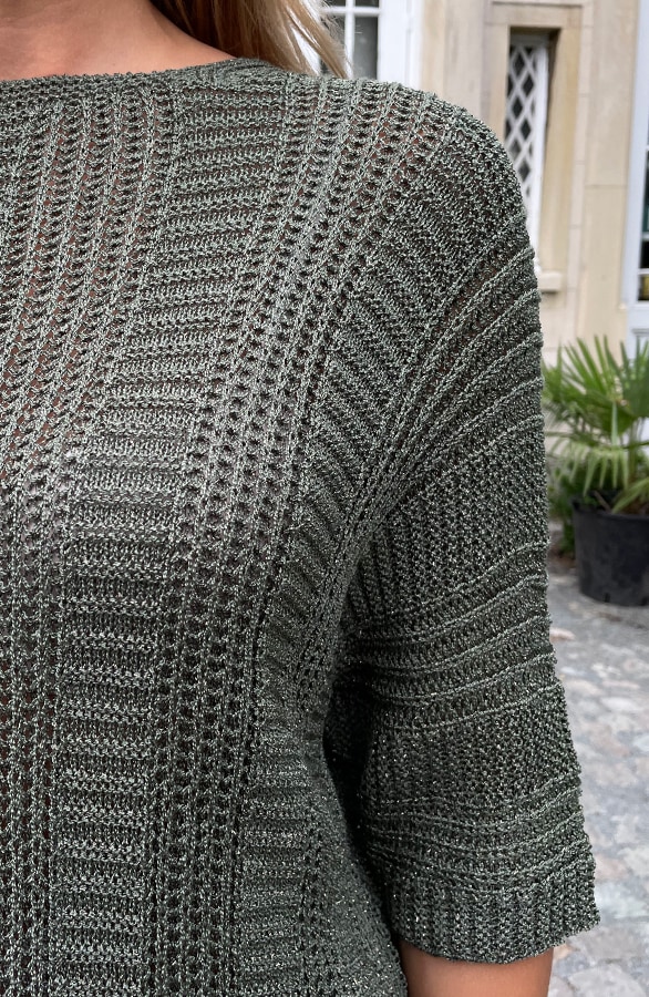 V-Hals Gehaakte Lurex Trui Army – shoparchief, foto 8