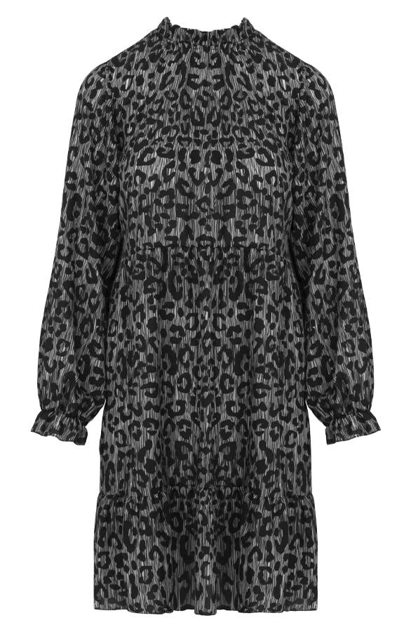 Leopard Ruffle Neck Jurk Wit – shoparchief