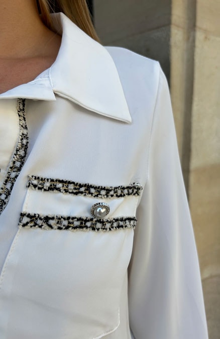Bouclé Blouse Off White – shoparchief, foto 9