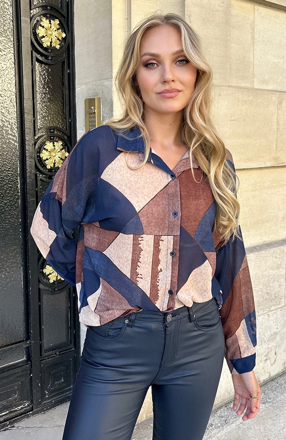 Chiffon Blouse Met Knopen Marine – shoparchief, foto 5