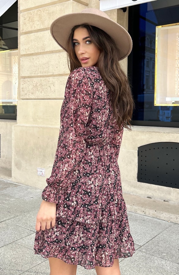 Exclusive Print V-Hals Dress Bloemenprint Dust Roze – shoparchief, foto 3