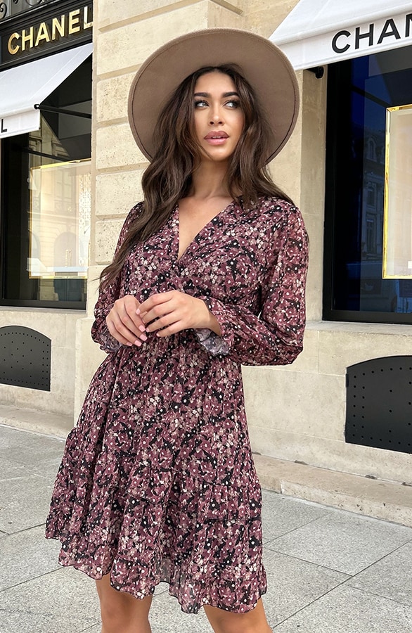 Exclusive Print V-Hals Dress Bloemenprint Dust Roze – shoparchief, foto 4