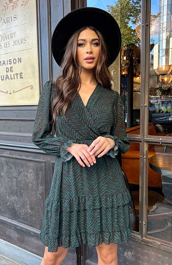 Exclusive Print V-Hals Dress Emerald – shoparchief, foto 6