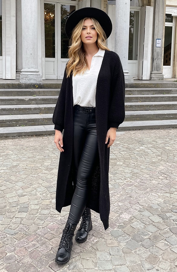 Gebreid Vest Lang Zwart – shoparchief