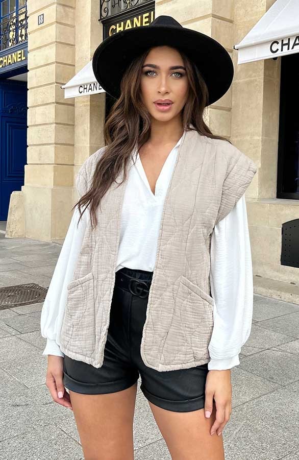 Katoenen Dames Gilet Taupe – shoparchief, foto 5