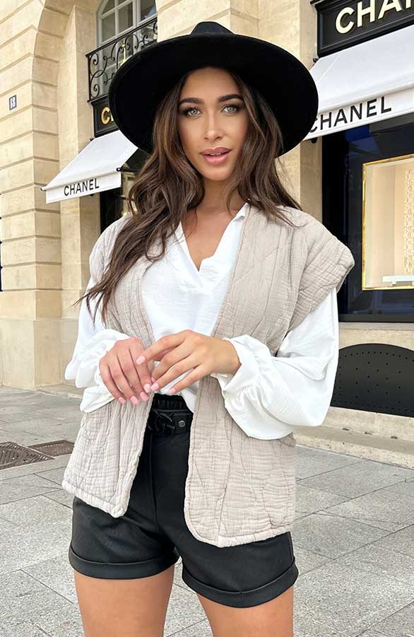 Katoenen Dames Gilet Taupe – shoparchief, foto 6