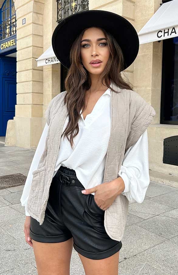 Katoenen Dames Gilet Taupe – shoparchief, foto 4