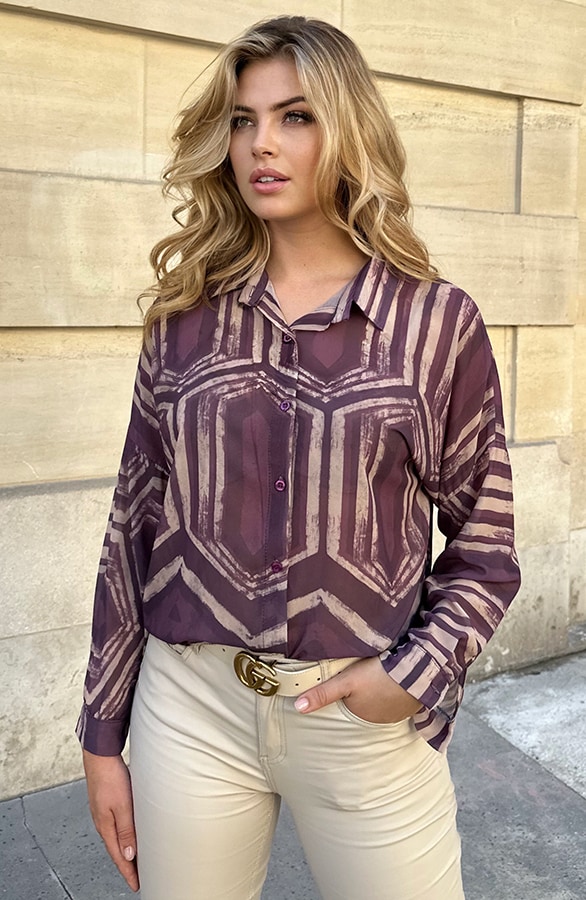 Knopen Blouse Met Print Mauve – shoparchief, foto 4
