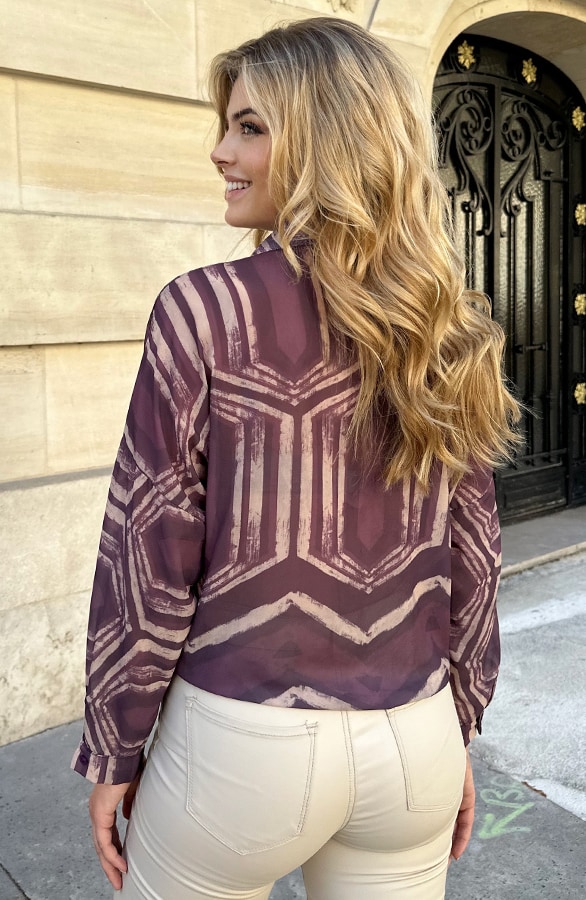 Knopen Blouse Met Print Mauve – shoparchief, foto 3