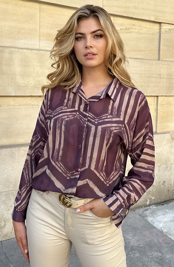 Knopen Blouse Met Print Mauve – shoparchief