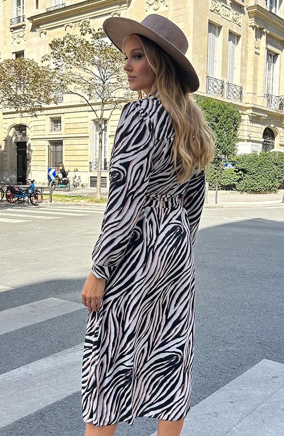 Knopen Jurk Midi met Zebraprint – shoparchief, foto 3