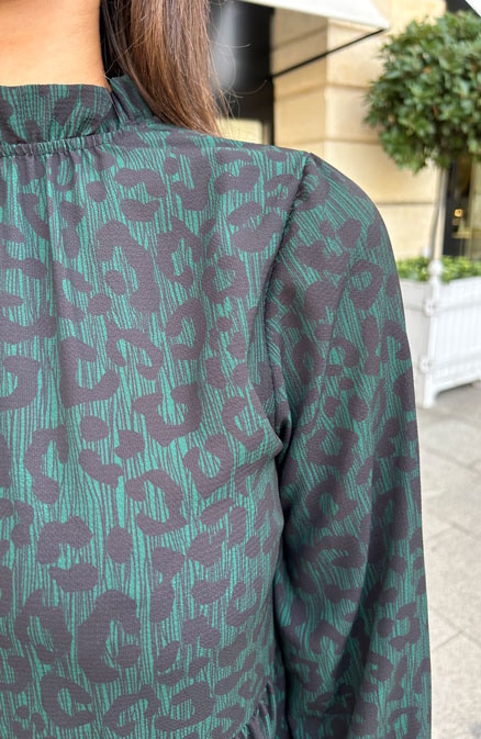 Leopard Ruffle Neck Jurk Smaragd – shoparchief, foto 5