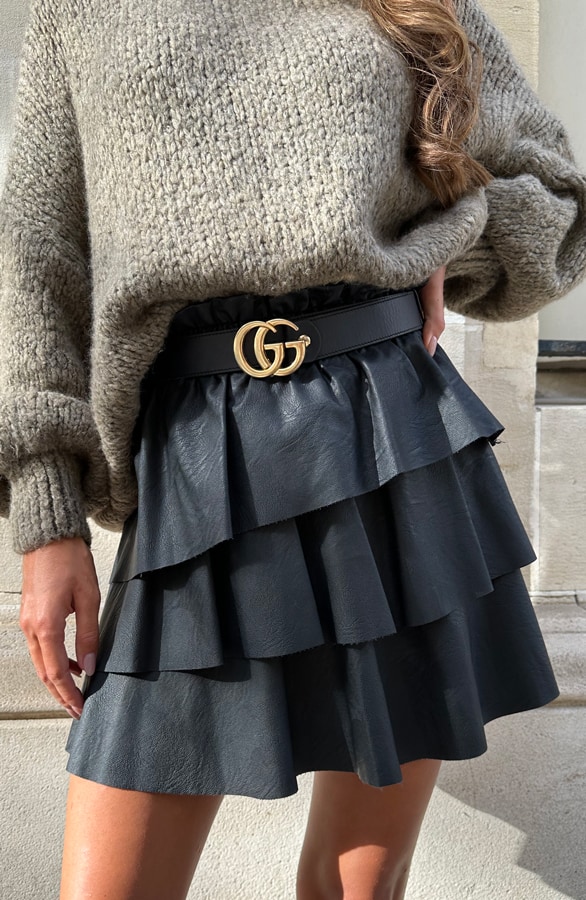 Leder Ruffle Rock Schwarz, Alle Kleidung