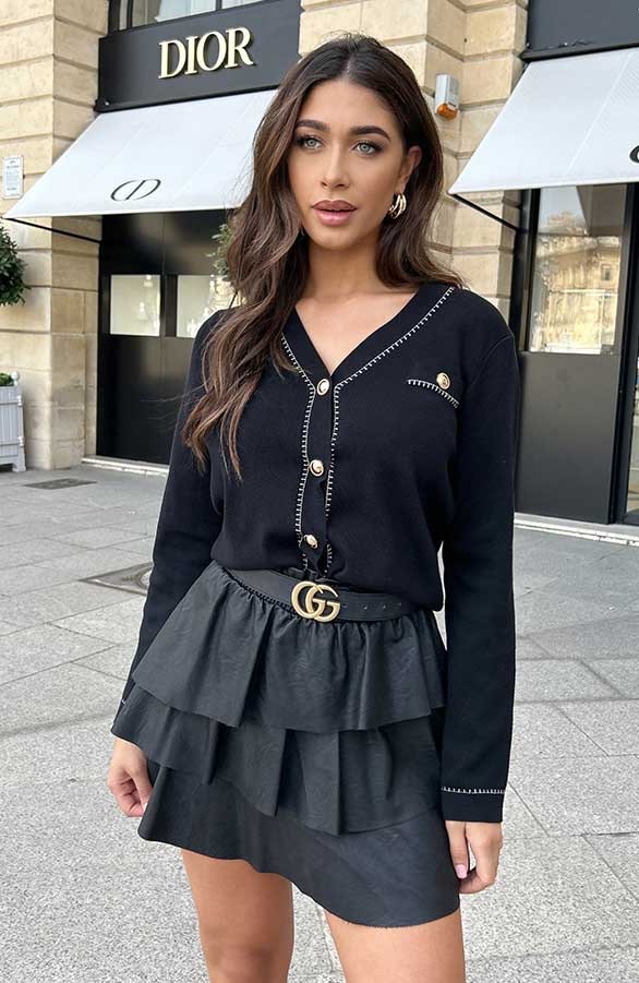 Luxury cardigan met gouden knopen zwart – shoparchief
