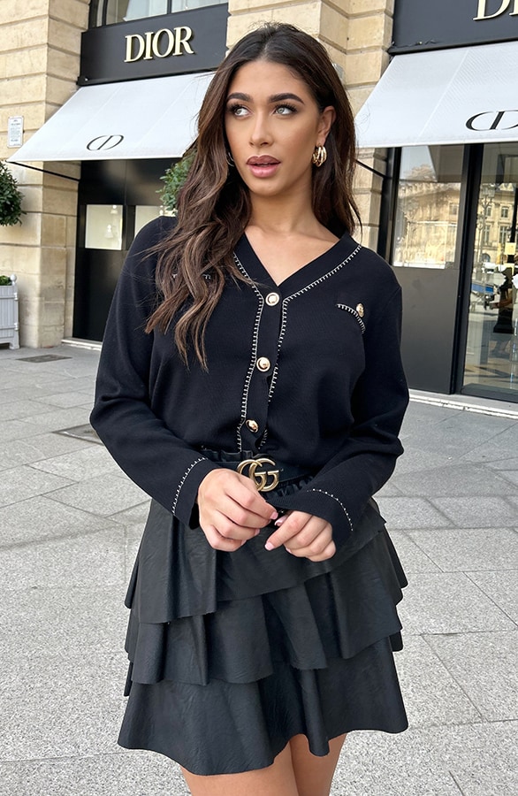Luxury cardigan met gouden knopen zwart – shoparchief, foto 5
