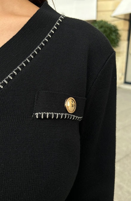 Luxury cardigan met gouden knopen zwart – shoparchief, foto 7