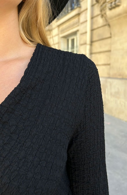 Maxi Jurk Smocked V-hals Zwart – shoparchief, foto 8