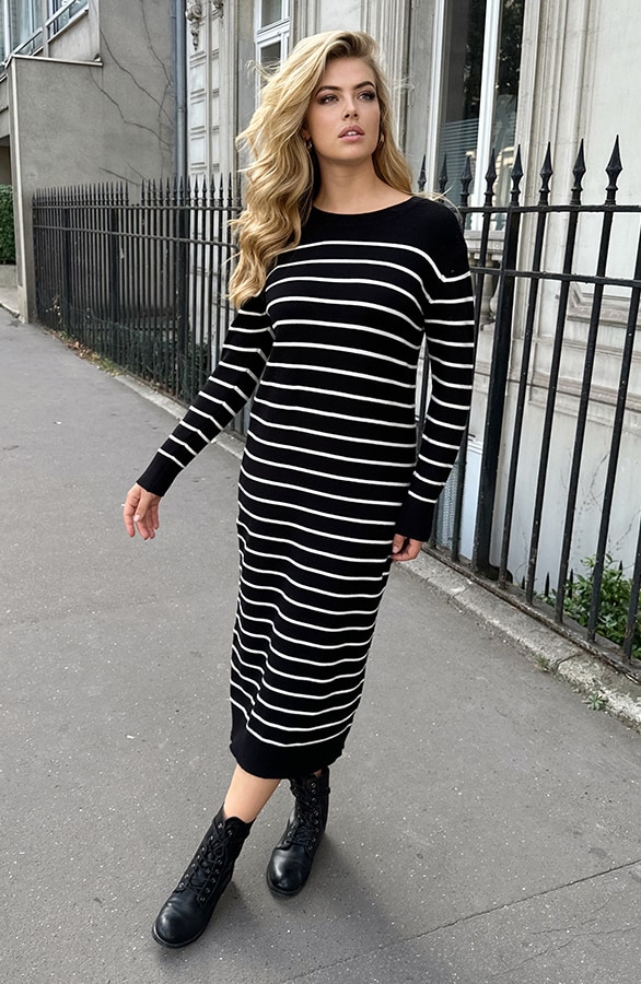 Maxi Strepen Jurk Comfy Zwart – shoparchief, foto 3