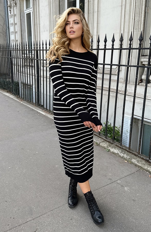Maxi Strepen Jurk Comfy Zwart – shoparchief, foto 4
