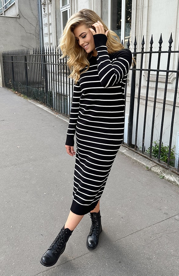 Maxi Strepen Jurk Comfy Zwart – shoparchief, foto 5