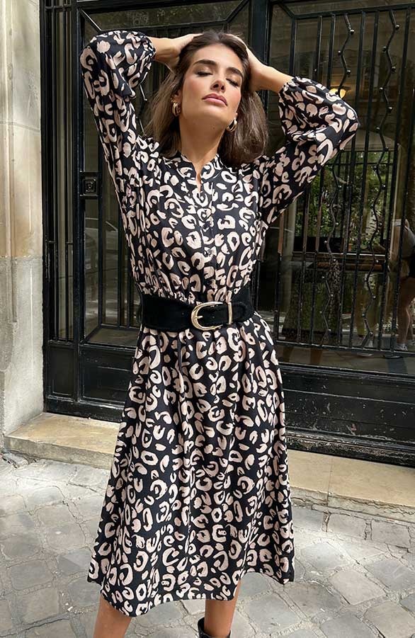 Midi Jurk Met Knopen Leopard – shoparchief