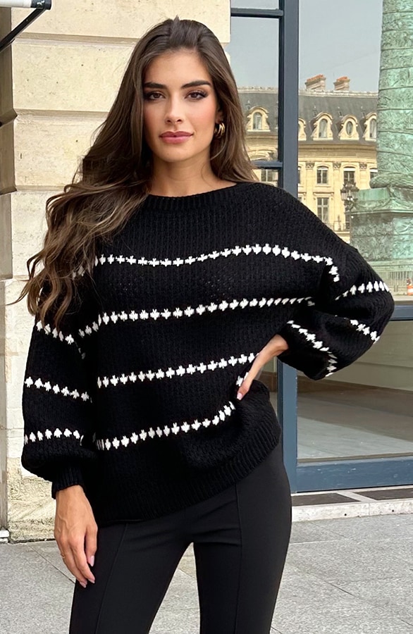 Oversized Stipjes Trui Zwart – shoparchief, foto 7