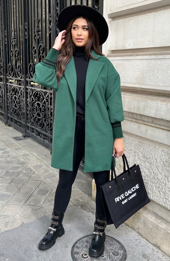 Oversized Stripe Coat Smaragd – shoparchief, foto 4