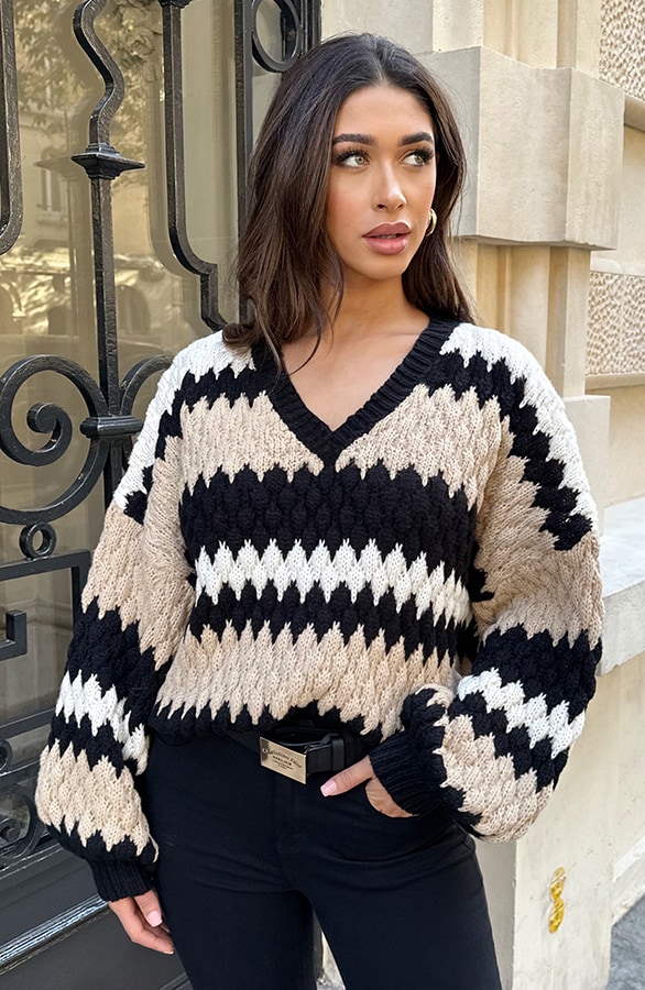 Oversized V-hals Knit Gestreept – shoparchief